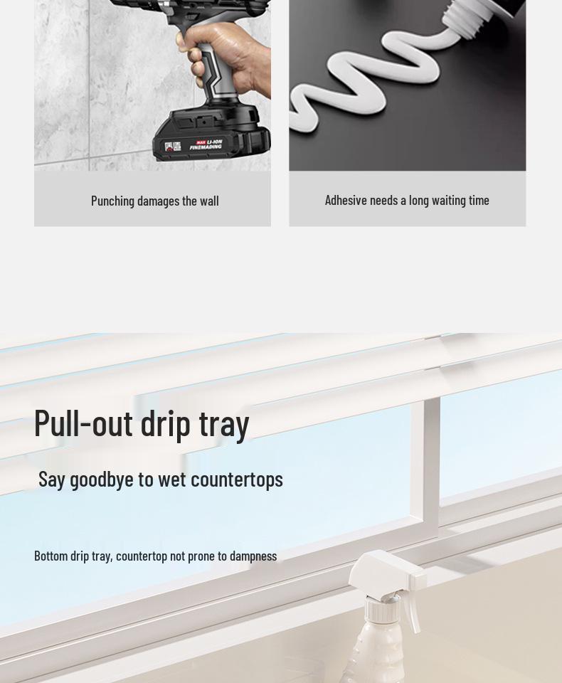 Wall-Mounted Kitchen Organizer with Suction Cup & Hanging Rod for Sponge and Dishcloth