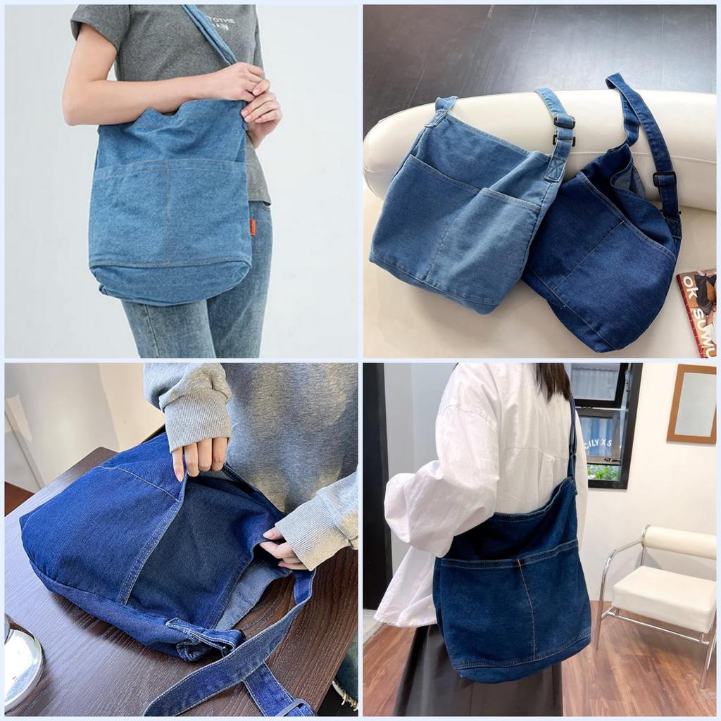 Denim Shoulder Bag for Crossbody Denim Large Capacity [APOSITV] Women, Bag, Bag, Crossbody, Lightweight, (Blue)