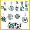 925 Silver Green Charms Beads Four Leaf Clover Dangle For Women Girls Bracelet DIY Jewelry Gifts