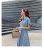 2026 Women's Summer Elegant Waist-Cinched Denim-Look Shirt Dress, Korean Style Mid-Length Skirt