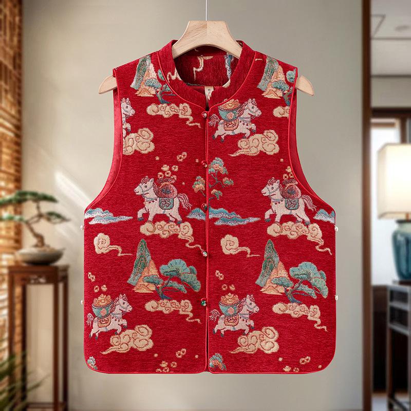 

Women s Warm Fur-Trimmed Vest: New Chinese National Style Winter Arrival for Mid-to-Older Age. XXXL красный