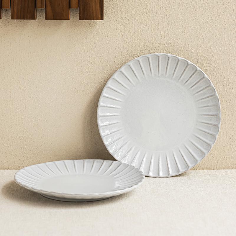 Solid Color Relief Petal Plate, Simple Tableware Plate, Ceramic Plate, Household Vegetable Plate, Pasta Plate, Steak Plate, Dinner Plate