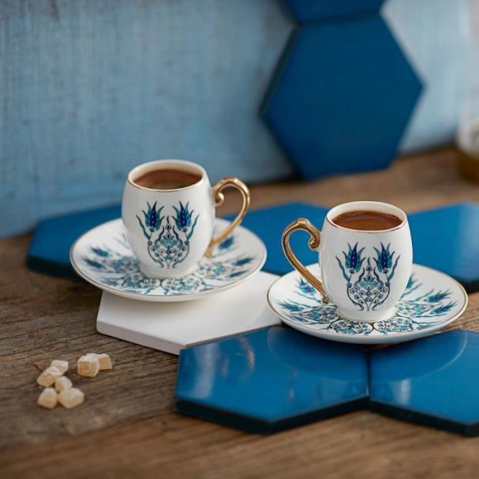 Coffret de tasses à expresso-moka - Karaca - İznik - Porcelaine - 4 pièces - 2 tasses et soucoupes