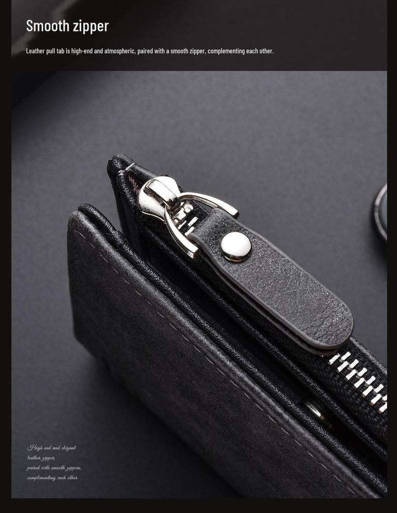 Men's High-End Casual Zipper Wallet - Short, Large Capacity, Multifunctional Billfold & Coin/Card Holder.