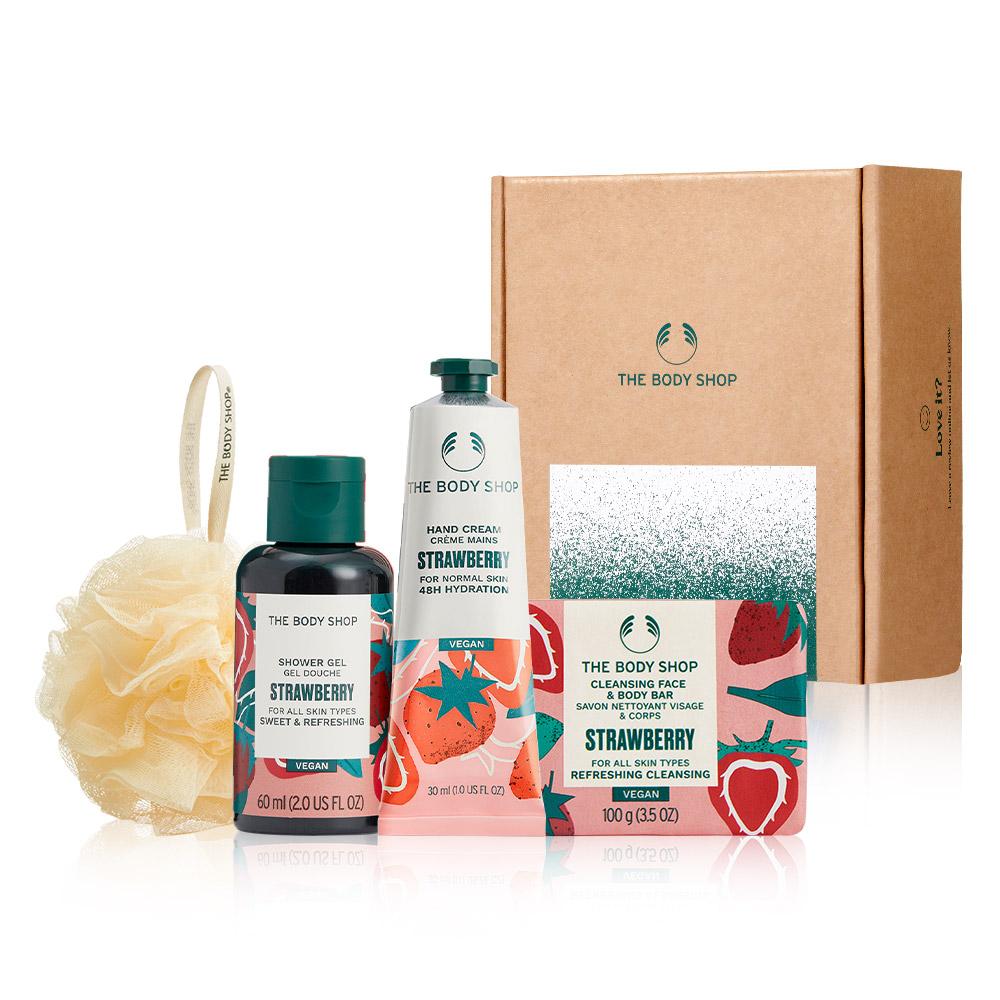 [The Body Shop] Strawberry Shower Gel, Hand Cream & Soap 3-Piece Gift Set