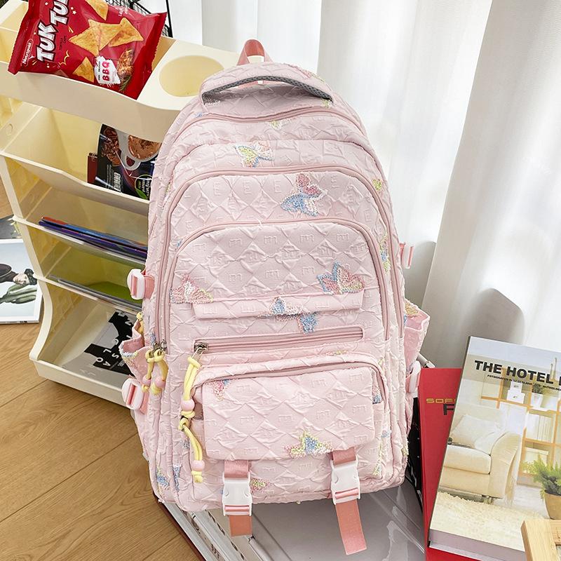Schoolbag Female Junior High School Students' High capacity High School Students' Backpacks Are High Value  Light and Simple Backpacks.
