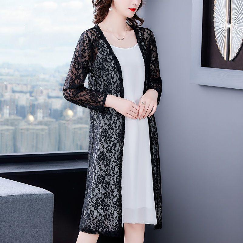 Sommer-Spitzenbluse Damen Übergröße Mittellang Dünne Schaljacke Sonnenschutzkleidung Offene Vorderseite Bluse