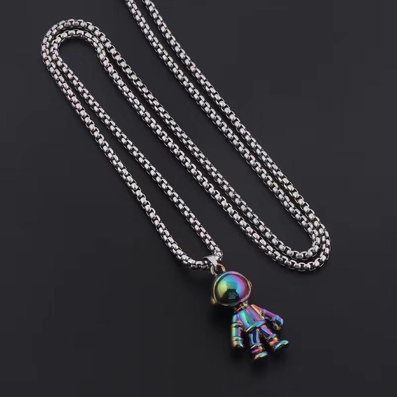 Street Colorful Astronaut Necklace Men'S And Women'S Personalized Hip-Hop Trend Cold Wind Long Sweater Chain Accessories