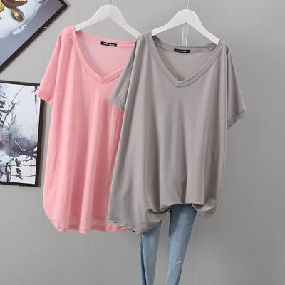T-Shirt Damen Sommer Lässig Große Größe Locker Vielseitig V-Ausschnitt Pullover Kurzärmelige Oberteile