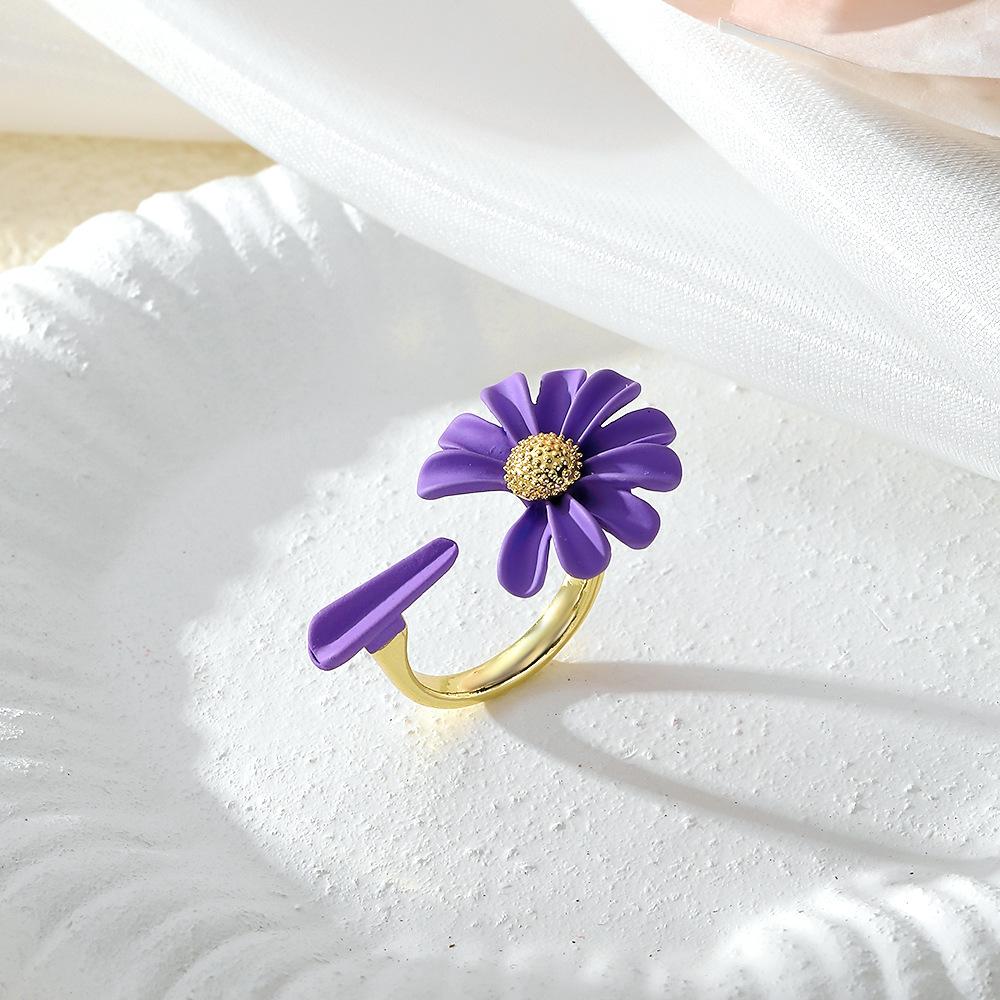 Korean Daisy Flower Elegant Opening Rings Women Adjustable Wedding Party Engagement Finger Rings Statement Jewelry Gift
