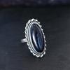 Retro Silberring Vintage Blaues Sandstein Großer Stein Luxuriöser Eleganter Ring Feines Geschenk Ringe für Damen Herren