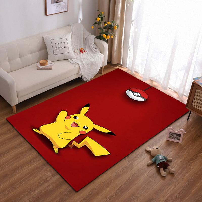 Bright Yellow Pikachu with Pokeball Rug Design. Non-slip Rug Suitable for Living Room and Bedroom Sofas.