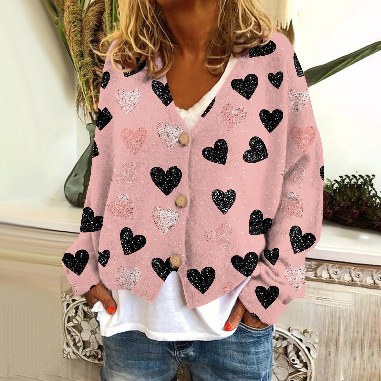 

Женская модная короткая куртка, повседневная, с длинным рукавом, с принтом ко Дню святого Валентина, однобортный плюшевый топ S