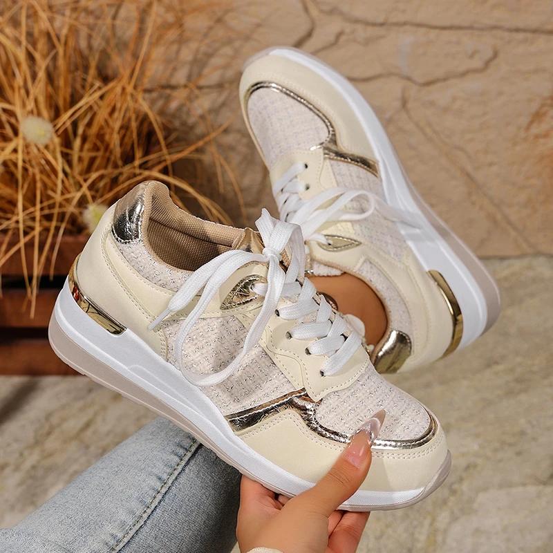 Fashion Fashion Black Platform Sports Shoes for Women Round Toe Lace Up Wedge Sneakers Woman Thick Sole Non Slip Casual Shoes Plus Size