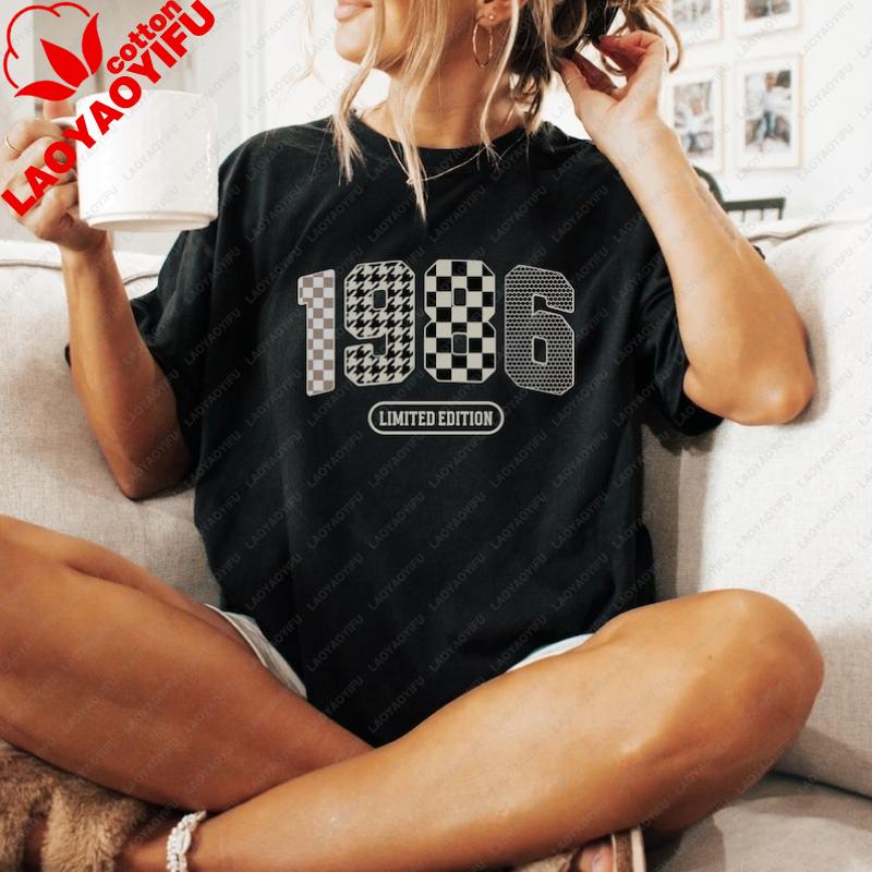 40. Geburtstag Geschenk für Sie 1986 Limitierte Auflage T-Shirt Vierzigster Unisex Vintage Klassisch Mode Streetwear Rundhals Kurzarm