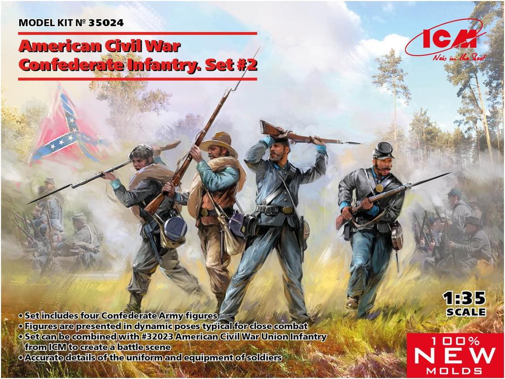 ICM US Confederate Infantry Set 4 Plastic Model 35024 1/35 2, Soldiers,