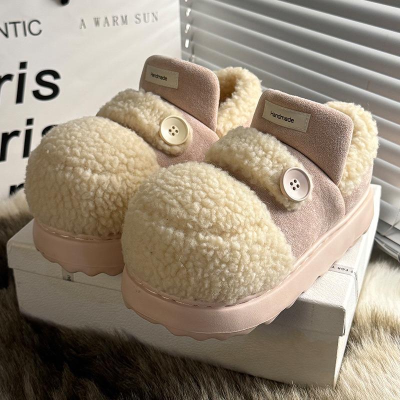 

II design button cotton shoes thick-soled plush warm snow boots women s winter non-slip plush cotton slippers outer wear 40-41
