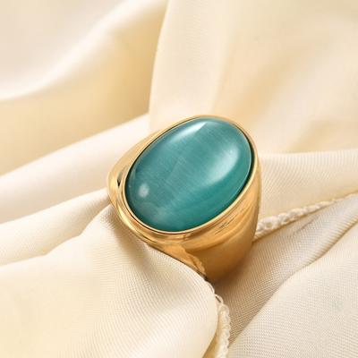 Vintage 25MM Gemstone Titanium Steel Ring Unisex Cat Eye Opal Jewelry Band