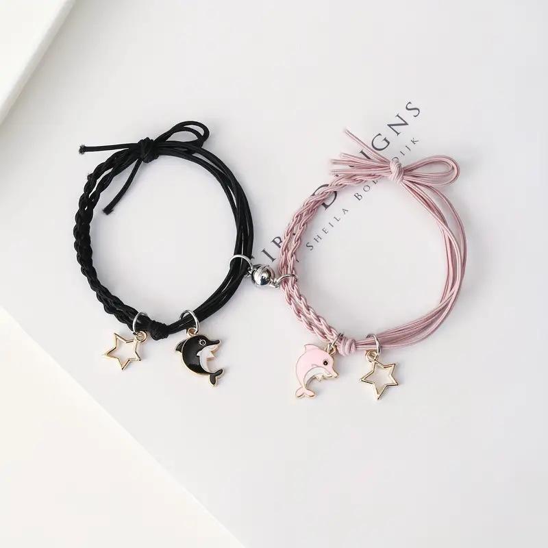 Cartoon Heart and Rabbit Butterfly Bracelet with Attracting Magnets for Women and Couples