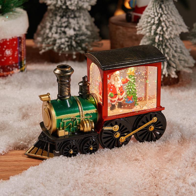 Light-Up Christmas Train Ornament with Snowing Tree