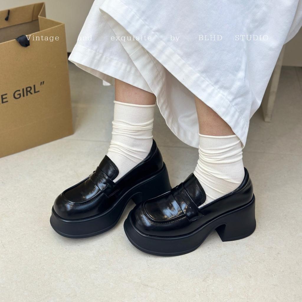 Leather platform British style small leather shoes women's 2025 new spring and autumn one-pedal loafers versatile casual single shoes