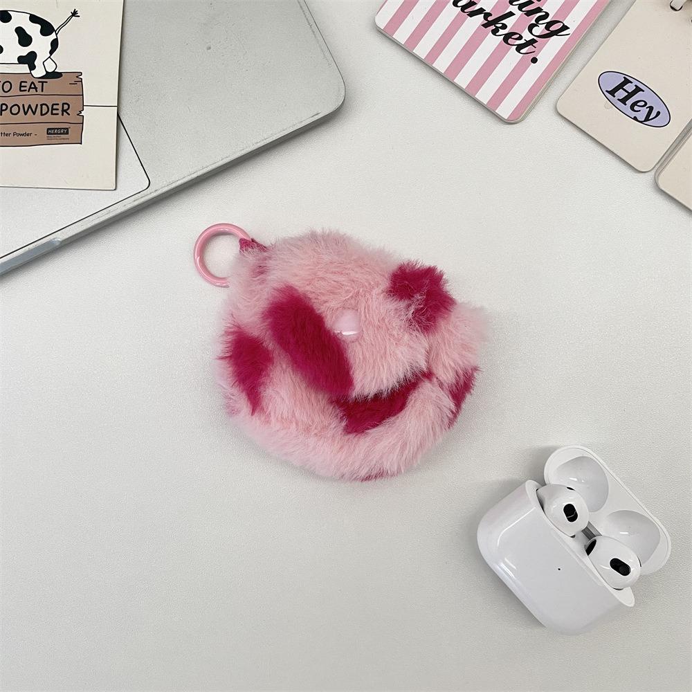 

Snap Button Earphone Storage Bag Plush Bluetooth Headset Case Portable Coin Purse for Women Girls рожевий
