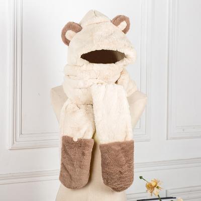 Hat Scarf Integrated Women's Winter Hat Lamb Fur Bear Hat Scarf Integrated Ear Protector