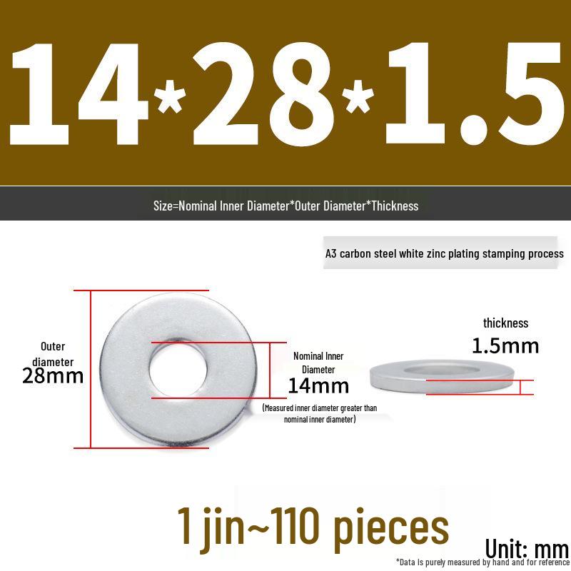 Extra Large Galvanized Metal Flat Washer - Thickened Round Screw Washer M6-M16