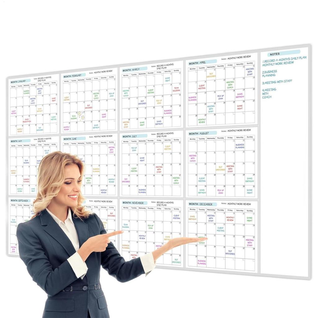 To-do List Dry Erase Yearly Whiteboard Calendar Erasable 12 Month Schedule Planner Reusable Blank Whiteboard Yearly Calendar