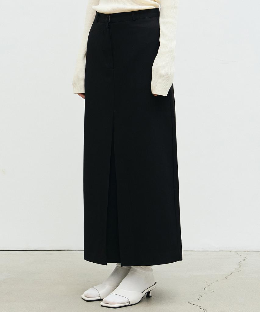 Nigaennikol Box Pleated Long Skirt_Black