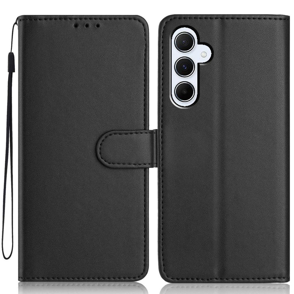 Für Samsung Galaxy A35 5G Brieftasche Hülle mit Riemen/Mehrere Kartenfächer Einfarbig Leder Ständer Handyhülle