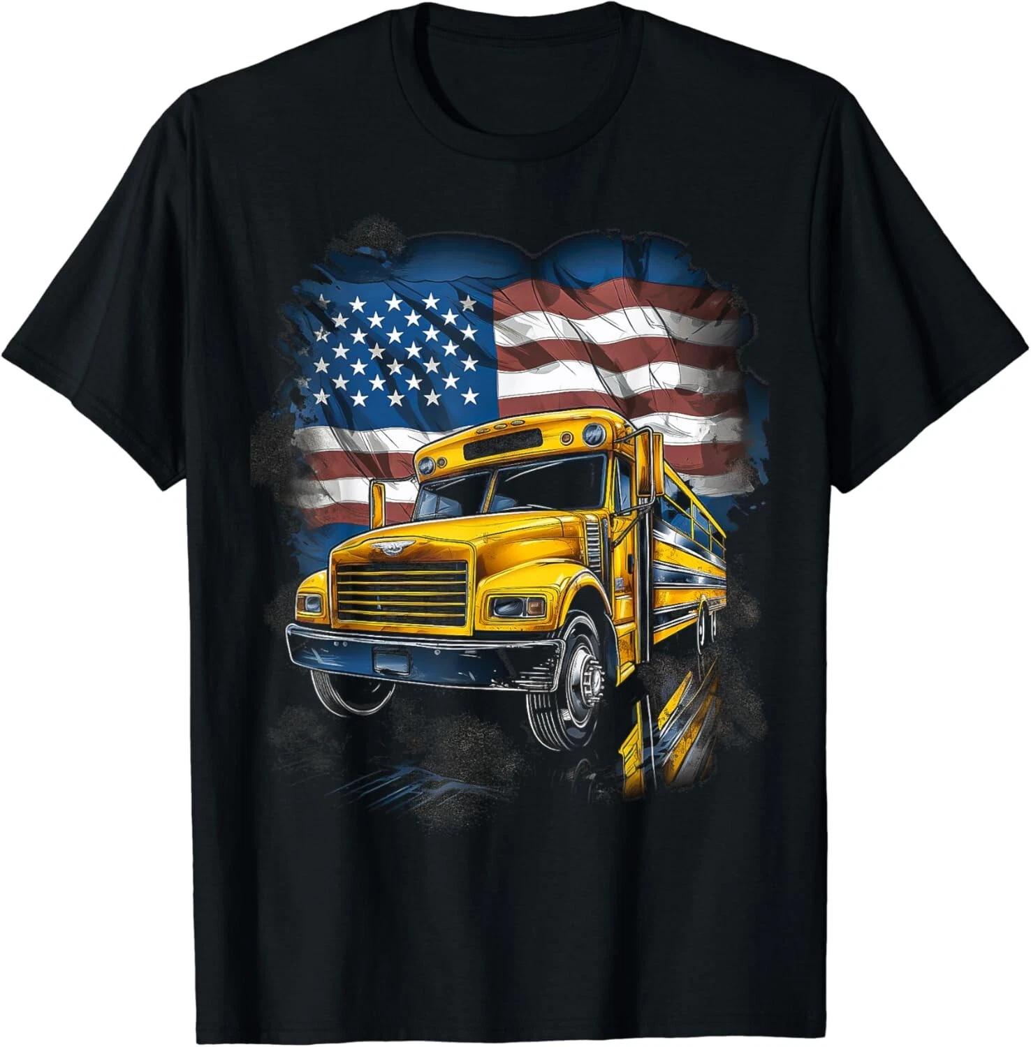 

School Bus Driver Usa American Flag Funny Bus Driver Gift Unisex T-Shirt S