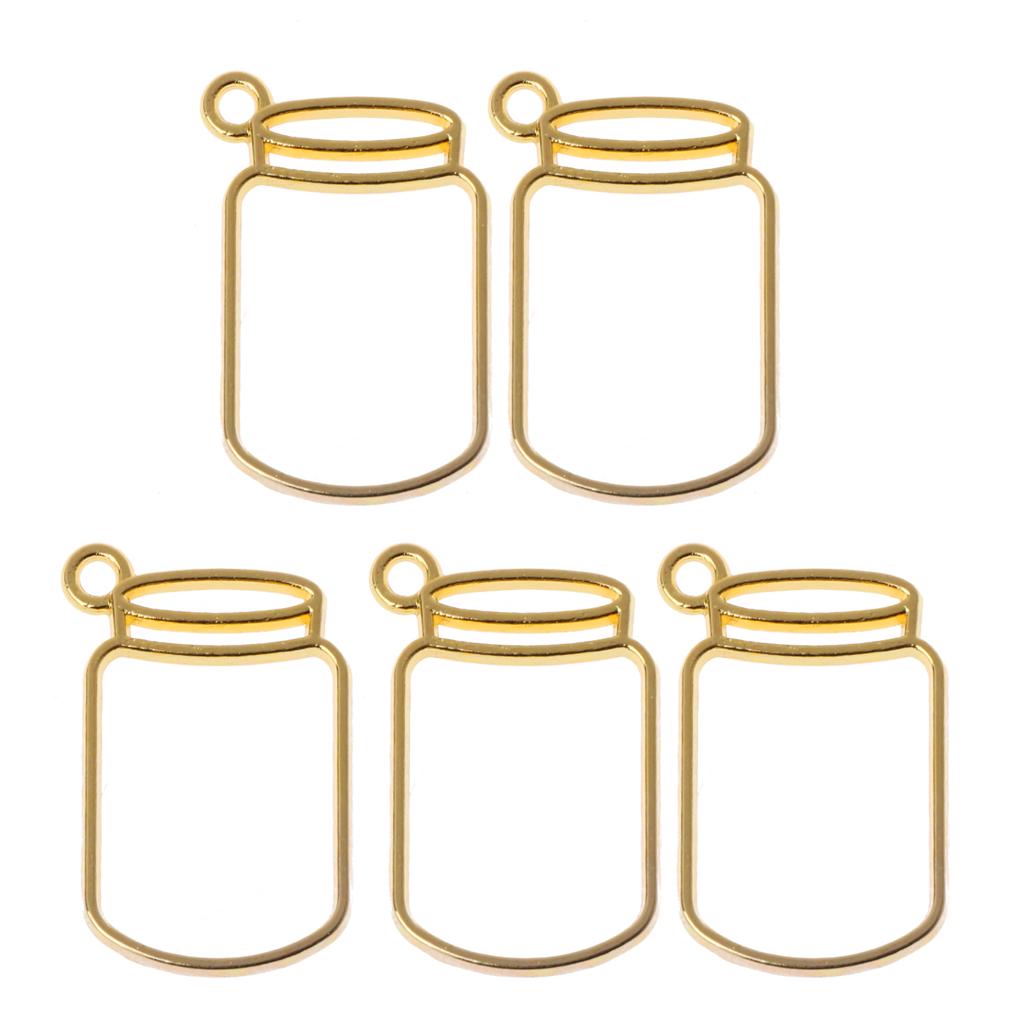 5 Pcs/Set UV Resin Floating Bottles Metal Frame Hollow Pendant Bezels with Loop