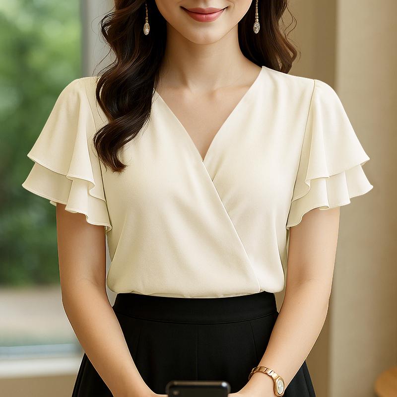 ZANZEA Women Summer V-Neck Ruffles Short Sleeve Casual Blouse