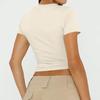 Ladies Summer Fashion Casual Color Round Neck Short Sleeve Slim Ribbed Top