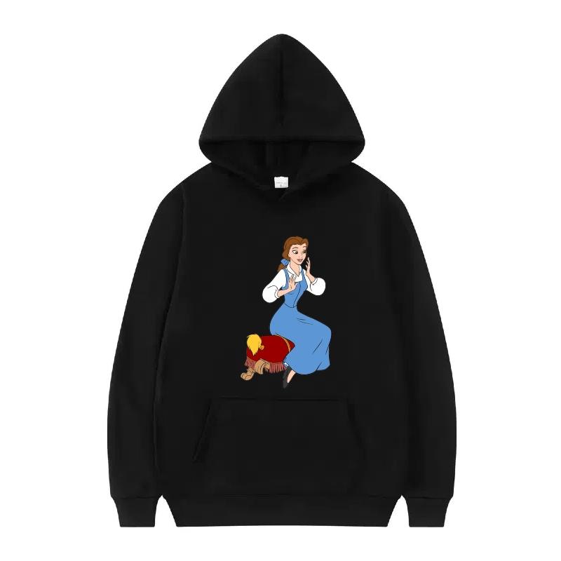 Disney Kráska a zvíře Princezna Vzor Dámské Volné Černé Podzimní Topy Oblečení Svetry Dámské Levné Y2k Mikiny Pánské Sportovní