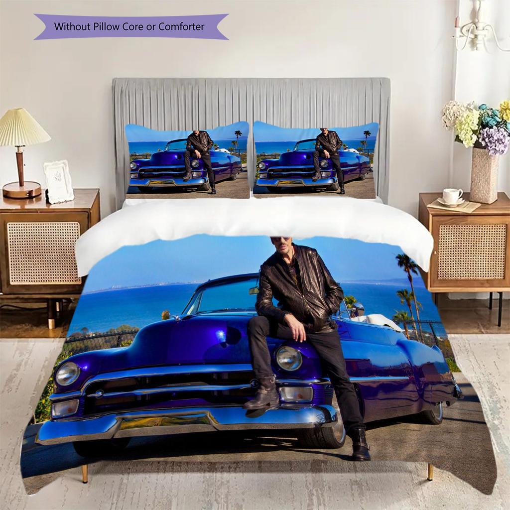 Johnny Hallyday Three-piece set (1 * duvet cover + 2 * pillowcase, without core) 2D Flat Christmas birthday gift Soft and comfortable Bedding set