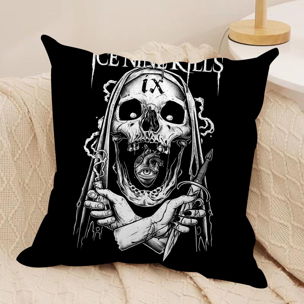 lce-Nine K-Kills Band Cushion Cover Silky Short Plush Sofa Pillow Cover Hidden Zipper Soft Dustproof Case for Home Decor