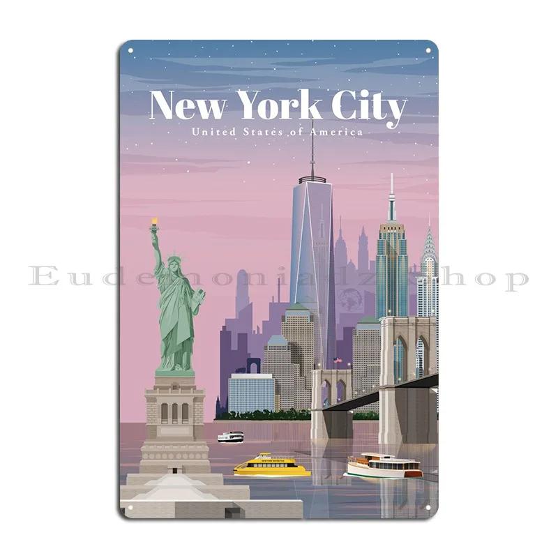 Travel To Nyc By Dusk Metal Plaque Poster Garage Plaques Bar Customize Character Custom Tin Sign Poster