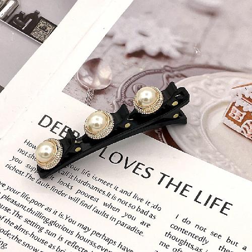 Double Layer Braided Hair Clip Vintage Rhinestone Faux Pearl BlackHairpin Barrette Elegant Hair Accessories Styling Tool Braider