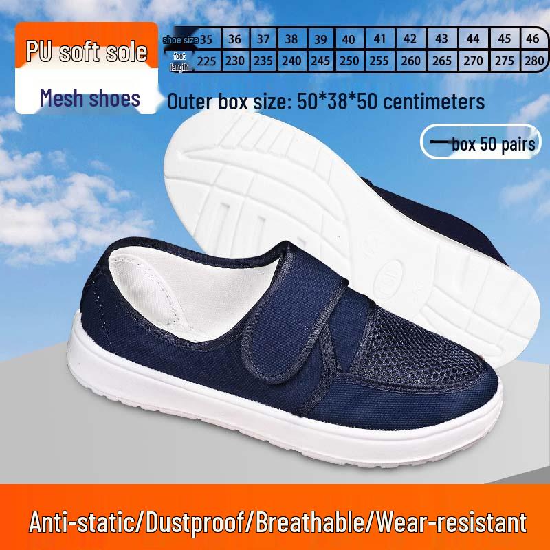 Breathable Anti-static Mesh Shoes with Thick Soft Soles and Non-slip Velcro Canvas