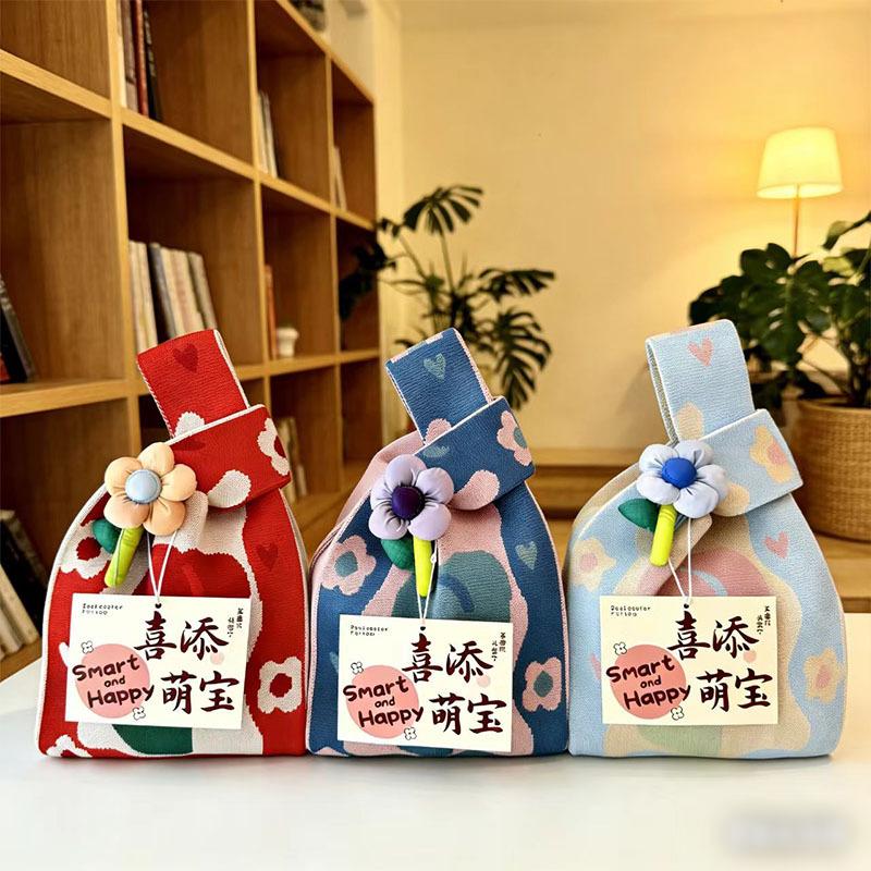 Ins Internet celebrity handbag women's knitted wool bucket bag Japanese and Korean version versatile hand carry casual tote bag box lunch bag