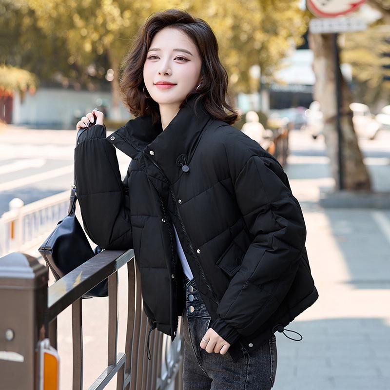 

Korean Style 2024 Women s Short Bread Jacket: Stand-Up Collar, Versatile Design with Pockets, Cotton Jacket for Winter Large