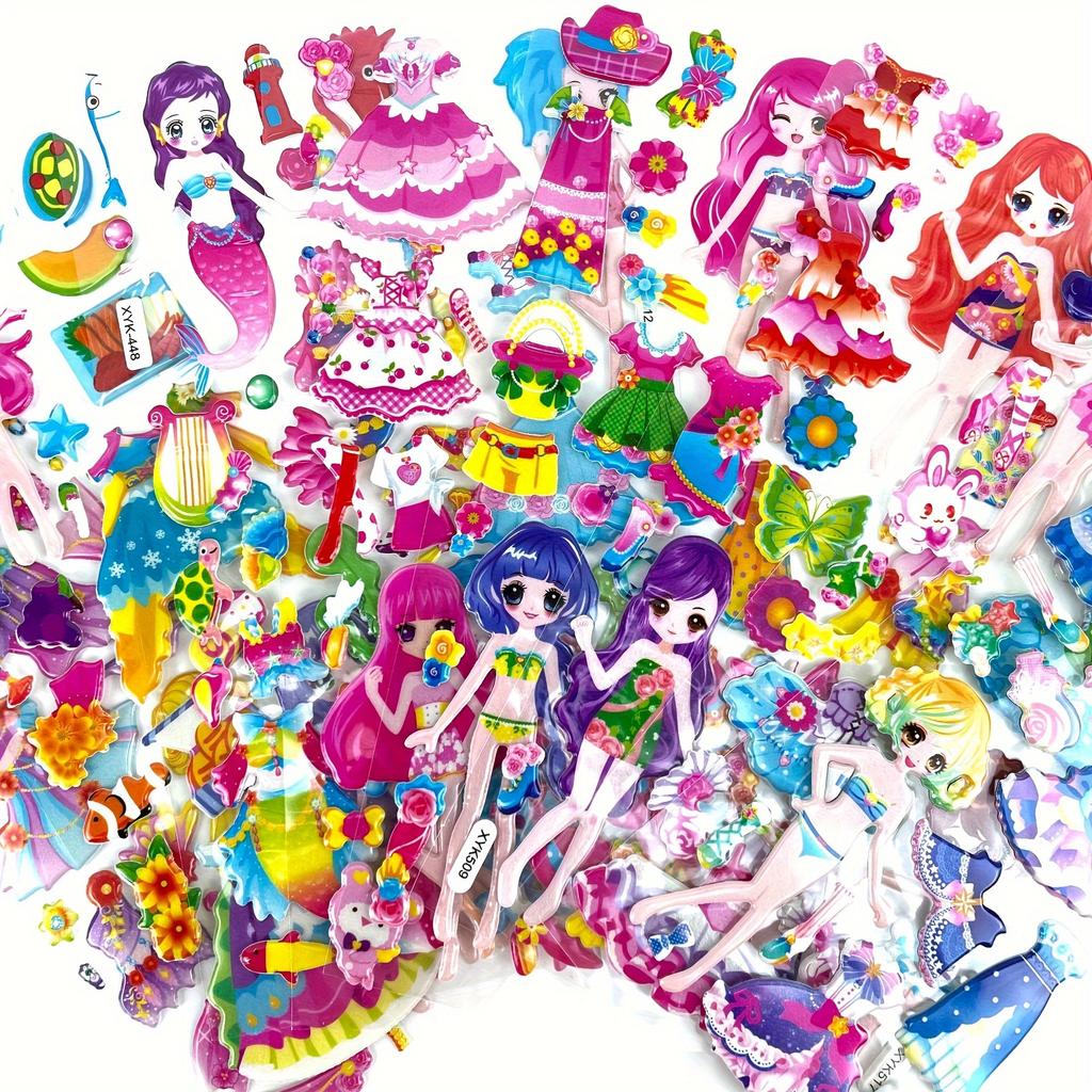 5pcs Girl Dress Up Stickers 3D Mermaids Princess Cute Reusable Puffy Stickers For DIY Craft Birthday Gift ZSY