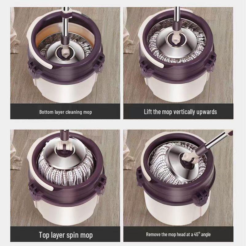 Stainless Steel Rotating Mop with Easy Lift Bucket and Hands-Free Wash