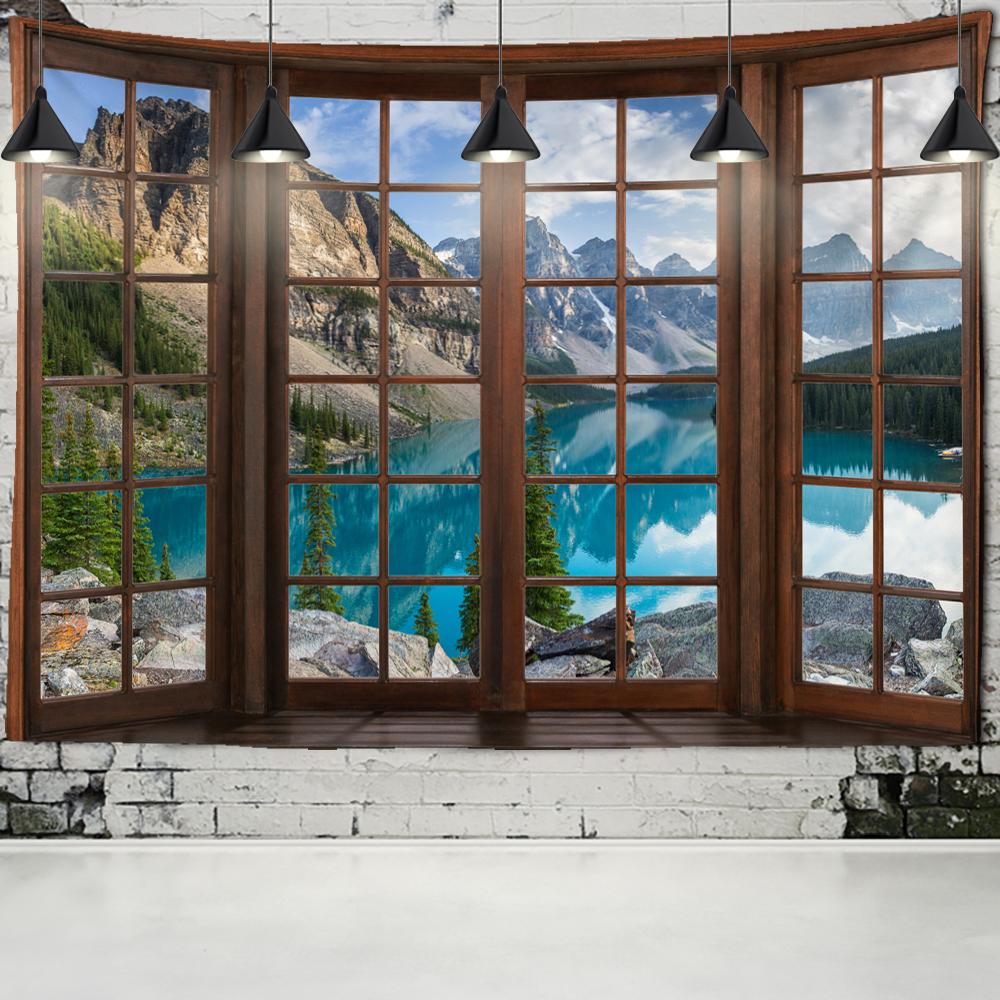 Sea Turtle Window Landscape Tapestry Wall Hanging Bohemian Psychedelic Mystery Imitation Window Home Art Decor