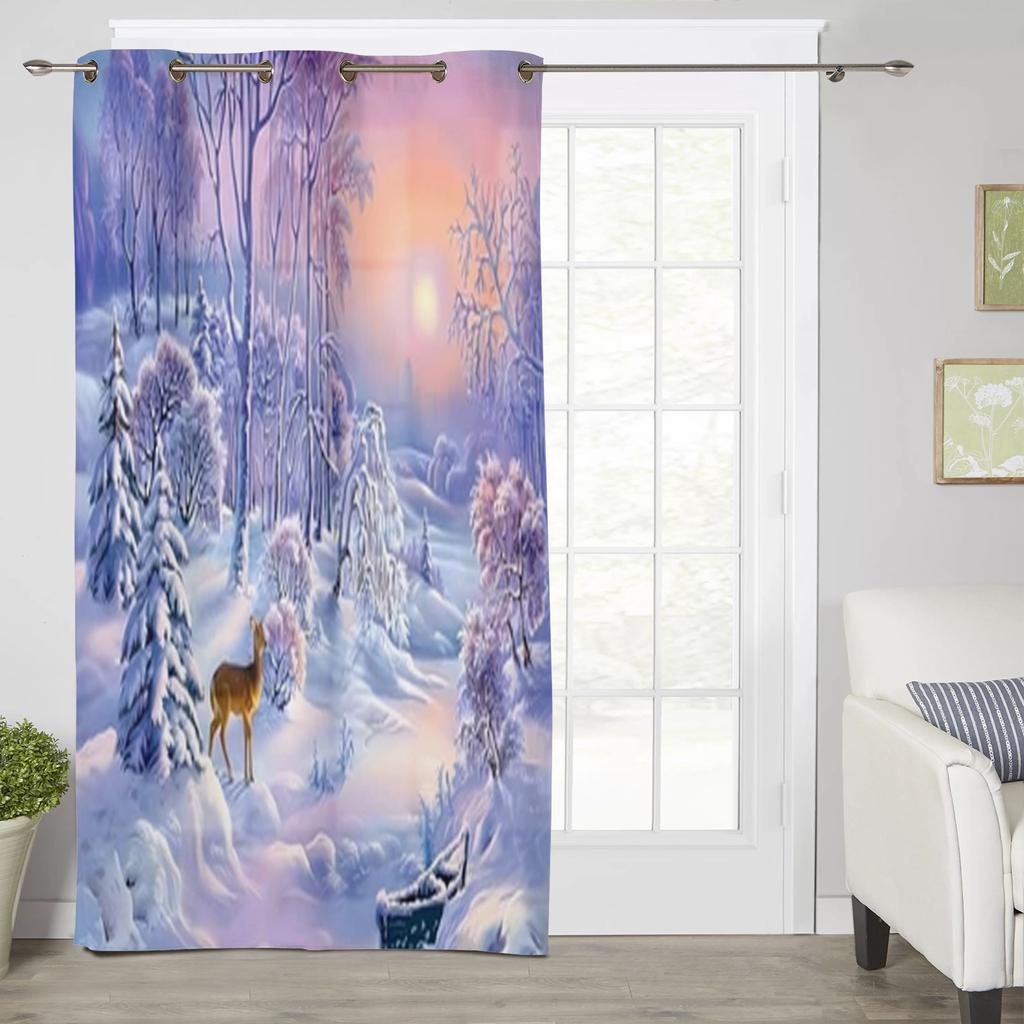 Beautiful Deer And Winter Snow Window Curtains For Living Room Bedroom Luxury Modern Kitchen Curtains Fabric Drapes