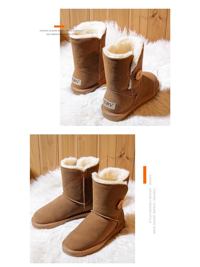 Korean Style Mid-Calf Snow Boots for Women - Warm, Non-Slip, Cowhide, Velvet Lined, Fashionable & Versatile for Winter 2025