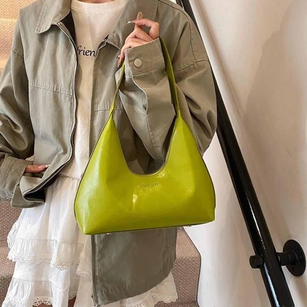 Large Capacity Underarm Bag Solid Color PU Leather Shoulder Bag Soft Women Hobo Bag Gift