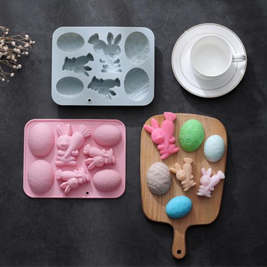 Easter Silicone Baking Mold 4 Egg 3 Bunny Shaped Flexible Non-Stick Cake Mold Chocolate Jelly Ice Cream Dessert Mold